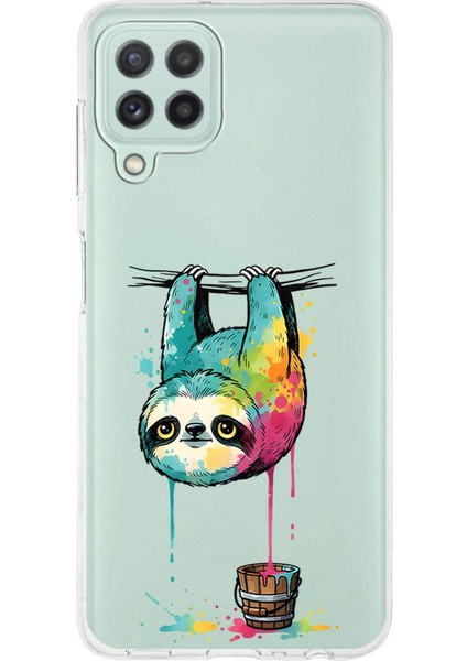 Samsung Galaxy A22 ile Uyumlu Splash Tembel Hayvan Tasarımlı Slimfit Şeffaf Silikon Kılıf
