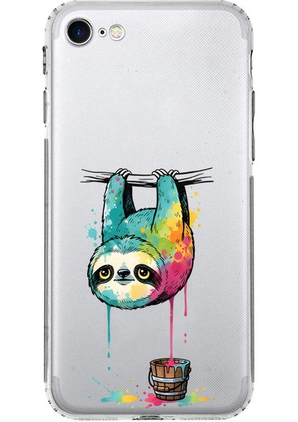 iPhone Se 2020 ile Uyumlu Splash Tembel Hayvan Tasarımlı Şeffaf Silikon Kılıf