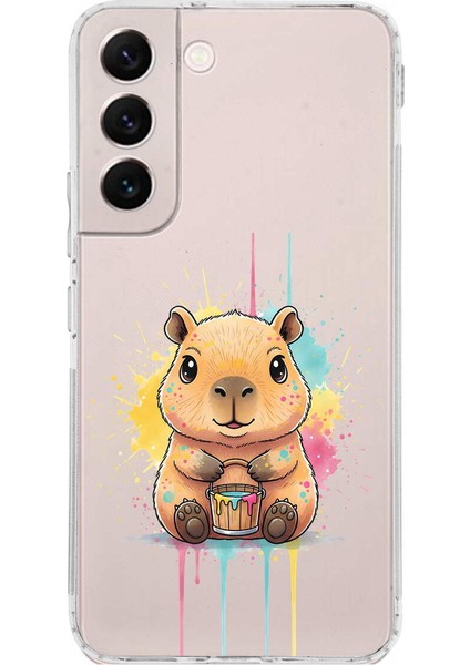 Samsung Galaxy S22 ile Uyumlu Splash Kapibara Tasarımlı Şeffaf Silikon Kılıf