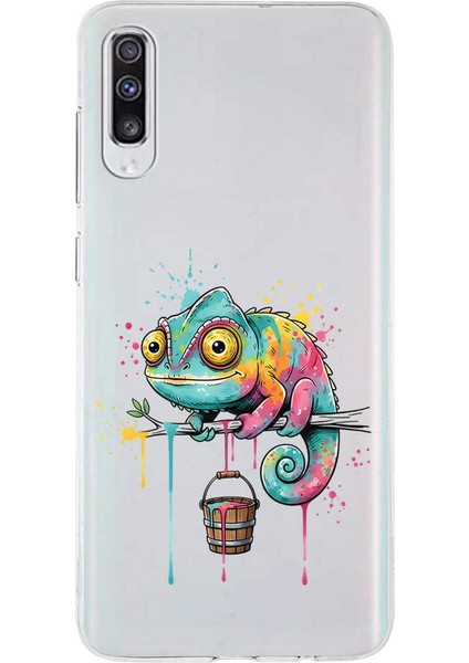 Samsung Galaxy A70S ile Uyumlu Splash Bukalemun Tasarımlı Slimfit Şeffaf Silikon Kılıf