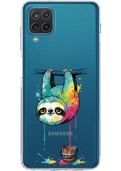 Samsung Galaxy A12 ile Uyumlu Splash Tembel Hayvan Tasarımlı Şeffaf Silikon Kılıf