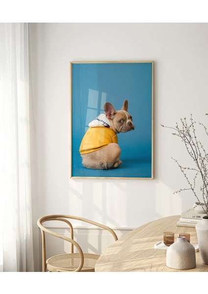 Mavi Fondaki Sarı Ceketli Köpek Poster fırsatları