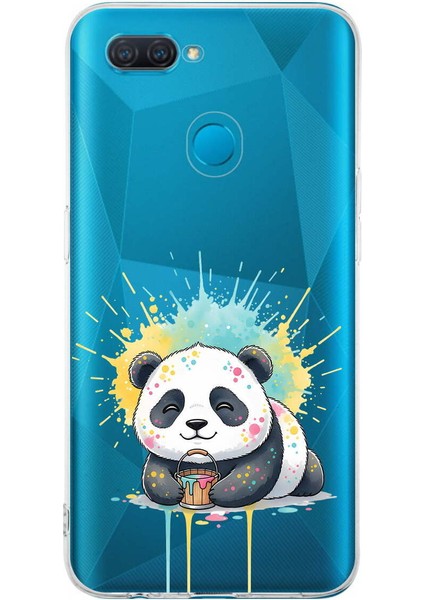 Oppo A12 ile Uyumlu Splash Panda Tasarımlı Şeffaf Silikon Kılıf