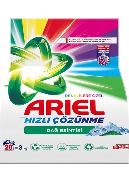 Ariel Dağ Esintisi Renklilere Özel 3 kg Hızlı Çözünme Toz Çamaşır Deterjanı modelleri
