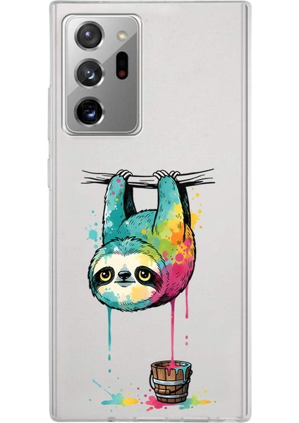 Samsung Galaxy Note 20 Ultra ile Uyumlu Splash Tembel Hayvan Tasarımlı Slimfit Şeffaf Silikon Kılıf
