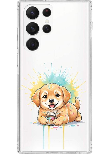 Samsung Galaxy S22 Ultra ile Uyumlu Splash Köpek Tasarımlı Şeffaf Silikon Kılıf