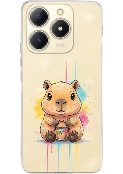 Realme C61 ile Uyumlu Splash Kapibara Tasarımlı Şeffaf Silikon Kılıf