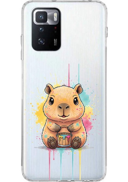 Poco X3 Gt ile Uyumlu Splash Kapibara Tasarımlı Slimfit Şeffaf Silikon Kılıf