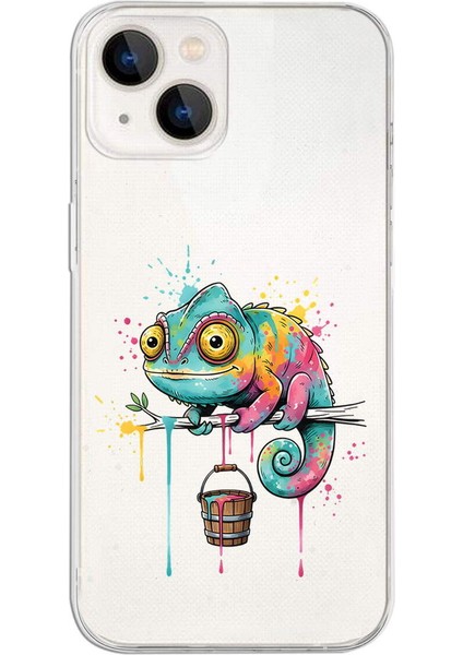 iPhone 14 Plus ile Uyumlu Splash Bukalemun Tasarımlı Slimfit Şeffaf Silikon Kılıf