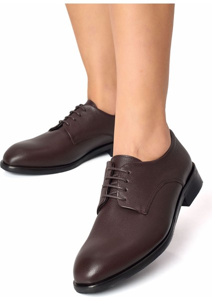 Kadın Hakiki Deri El Yapımı Acı Kahve Maskülen Stil Oxford Günlük Ayakkabı