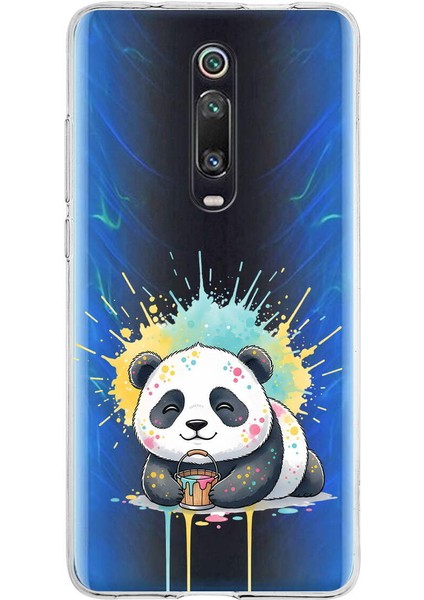 Redmi K20 Pro ile Uyumlu Splash Panda Tasarımlı Slimfit Şeffaf Silikon Kılıf