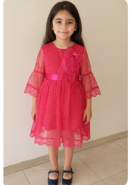 Puanlı Kız Çocuk Elbise Doğum Günü Party Pembe Yıl başi Elbisesi