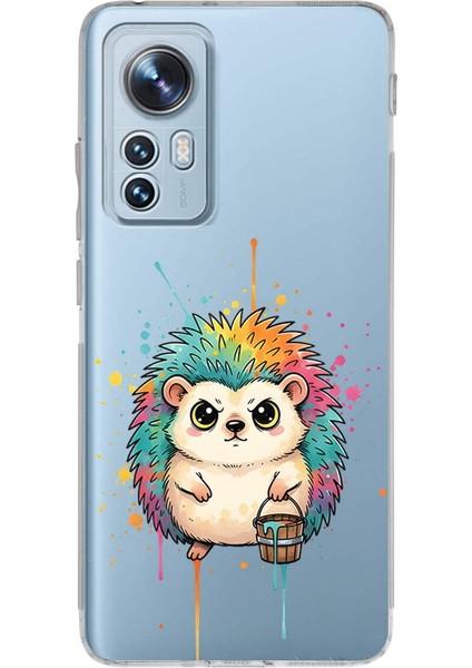 Xiaomi Mi 12 Pro ile Uyumlu Splash Kirpi Tasarımlı Şeffaf Silikon Kılıf