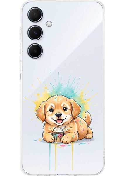 Samsung Galaxy A55 ile Uyumlu Splash Köpek Tasarımlı Şeffaf Silikon Kılıf