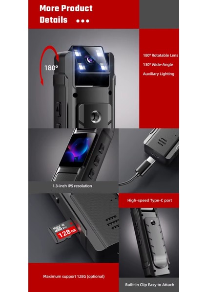 Mini Vücud Kamera 1080P Wifi Dijital Gece Görüş 180 Derece Rotasyon Cep Kamera