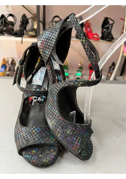 Siyah Zemin Ebruli Tonlama Nubuk Deri 8,5 cm 13 Pont Yandan Model Tango, Dans ve Salon Ayakkabısı fiyatları