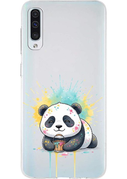 Samsung Galaxy A50S ile Uyumlu Splash Panda Tasarımlı Slimfit Şeffaf Silikon Kılıf