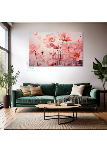 Yatay Kanvas Tablo Pembe Cicekler2 Modern Duvar Tablosu Kanvas Salon Ofis Tablosu fiyatları