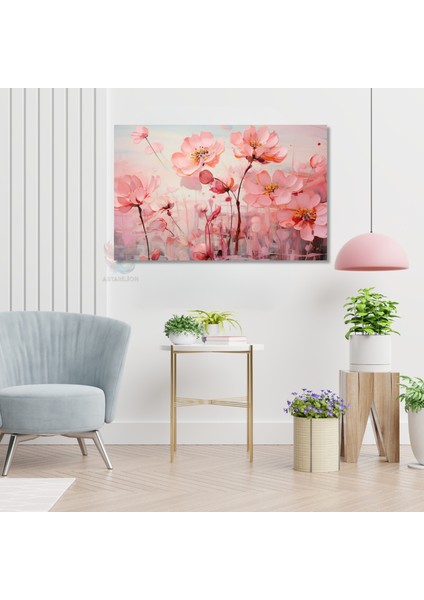 Yatay Kanvas Tablo Pembe Cicekler2 Modern Duvar Tablosu Kanvas Salon Ofis Tablosu modelleri