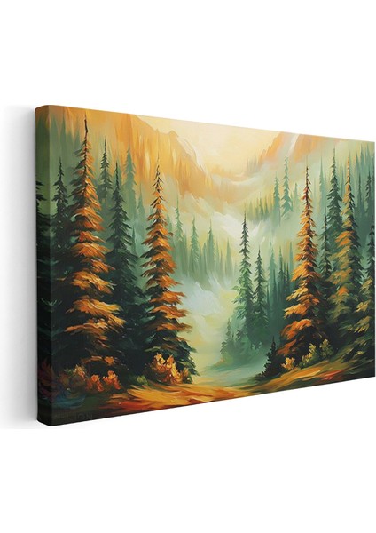 Yatay Kanvas Tablo Yesil Orman Doga Modern Duvar Tablosu Kanvas Salon Ofis Tablosu