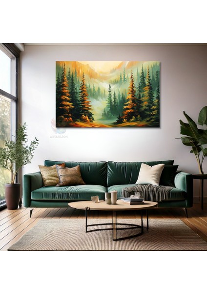 Yatay Kanvas Tablo Yesil Orman Doga Modern Duvar Tablosu Kanvas Salon Ofis Tablosu fiyatları