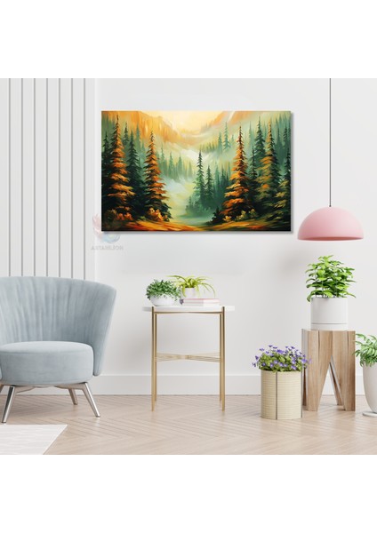 Yatay Kanvas Tablo Yesil Orman Doga Modern Duvar Tablosu Kanvas Salon Ofis Tablosu modelleri