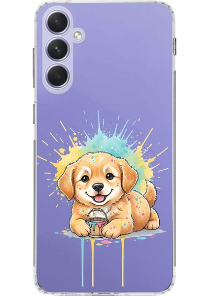 Samsung Galaxy A54 ile Uyumlu Splash Köpek Tasarımlı Şeffaf Silikon Kılıf