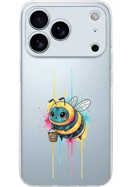 iPhone 17 Pro ile Uyumlu Splash Arı Tasarımlı Şeffaf Silikon Kılıf