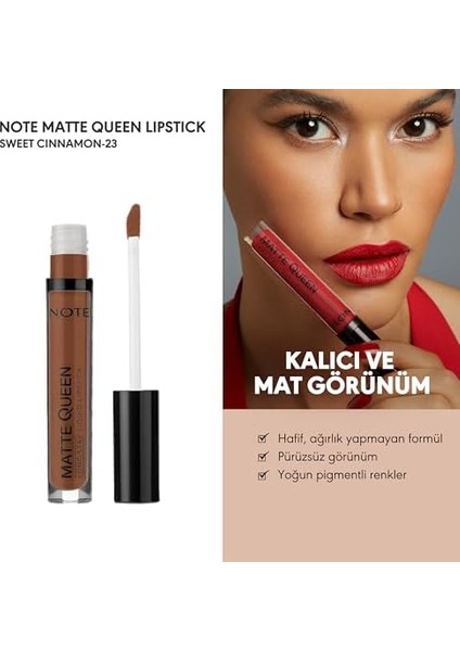 Matte Queen Lipstick 23 Sweet Cinnamon Kalıcı Likit Ruj, Kahverengi fiyatları