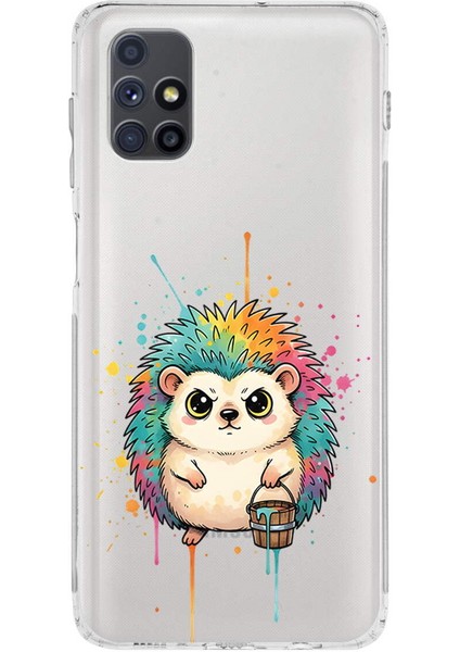 Samsung Galaxy M51 ile Uyumlu Splash Kirpi Tasarımlı Şeffaf Silikon Kılıf