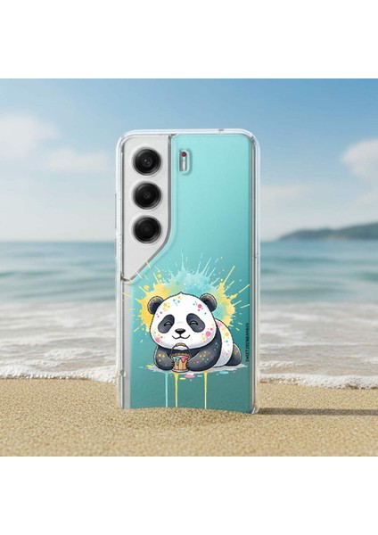 Samsung Galaxy S20 Ultra ile Uyumlu Splash Panda Tasarımlı Şeffaf Silikon Kılıf