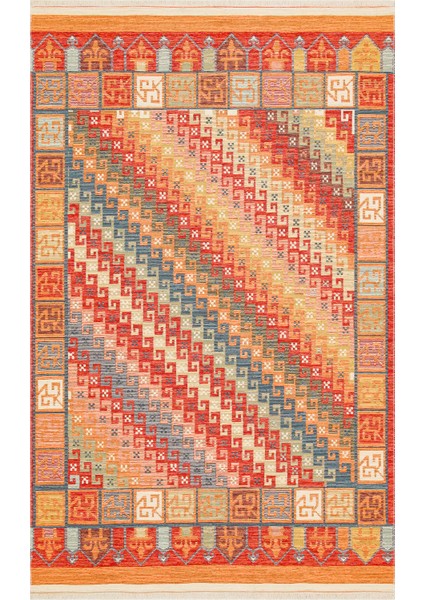 Ürgüp 11 Terra %100 Pamuk ile Üretilen Etnik Desenlere Sahip Yıkanabilir Çift Taraflı Ince Yıkanabilir Kilim