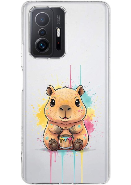 Xiaomi Mi 11T ile Uyumlu Splash Kapibara Tasarımlı Şeffaf Silikon Kılıf