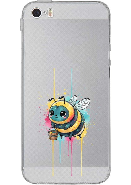 iPhone 5 Se ile Uyumlu Splash Arı Tasarımlı Şeffaf Silikon Kılıf