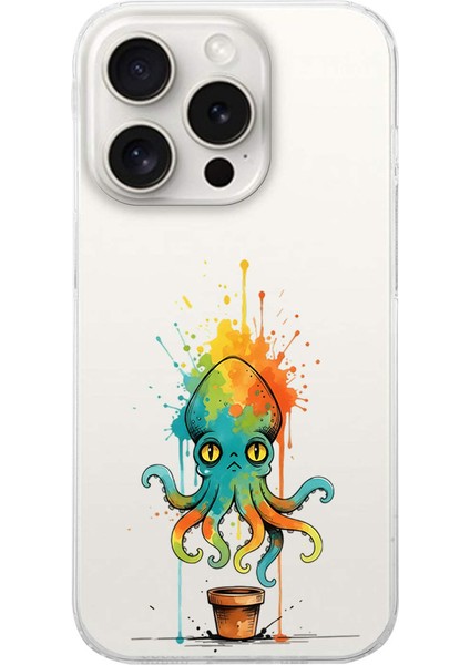 iPhone 16 Pro ile Uyumlu Splash Ahtapot Tasarımlı Slimfit Şeffaf Silikon Kılıf