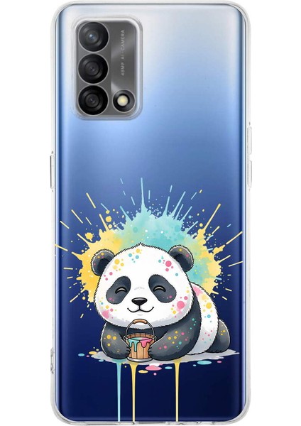 Oppo A74 ile Uyumlu Splash Panda Tasarımlı Şeffaf Silikon Kılıf