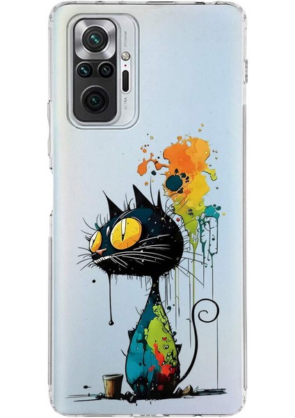Redmi Note 10 Pro 5g ile Uyumlu Splash Kedi Tasarımlı Şeffaf Silikon Kılıf