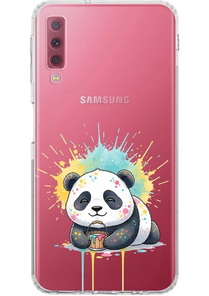 Samsung Galaxy A7 2018 ile Uyumlu Splash Panda Tasarımlı Şeffaf Silikon Kılıf