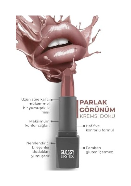 Uzun Süre Kalıcı Yoğun Renk Veren Nemlendirici Parlak Ruj - Glossy Lipstick 307 Sheer Coral modelleri