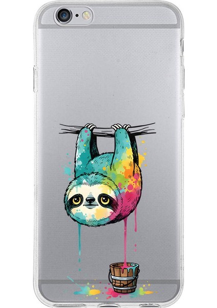 iPhone 6s Plus ile Uyumlu Splash Tembel Hayvan Tasarımlı Slimfit Şeffaf Silikon Kılıf