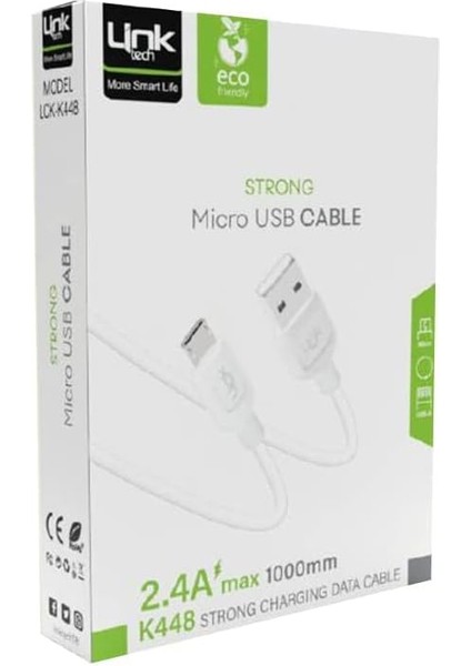 Mikro USB Veri/şarj Kablosu, 1 M, 2,4 A,strong Linktech Beyaz K448 fiyatları