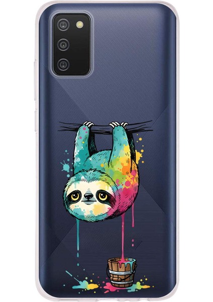 Samsung Galaxy A02S ile Uyumlu Splash Tembel Hayvan Tasarımlı Slimfit Şeffaf Silikon Kılıf
