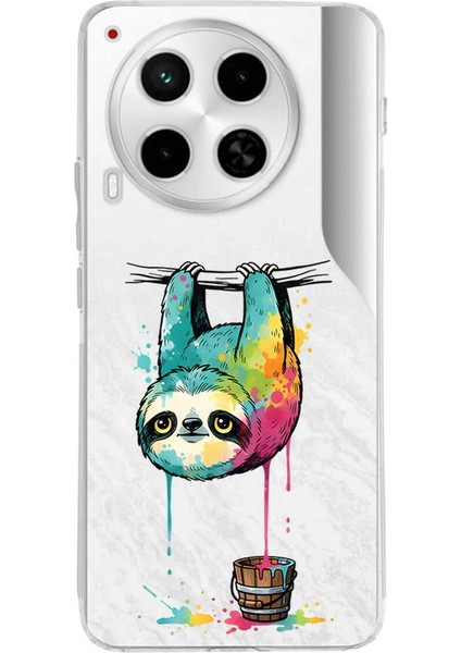 Tecno Camon 30 ile Uyumlu Splash Tembel Hayvan Tasarımlı Şeffaf Silikon Kılıf