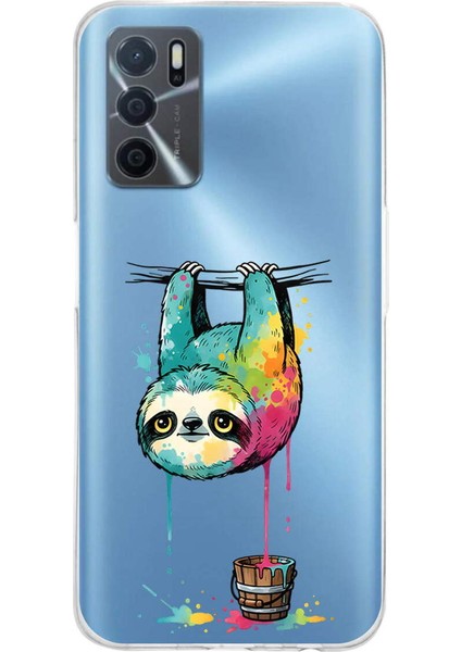 Oppo A16 ile Uyumlu Splash Tembel Hayvan Tasarımlı Şeffaf Silikon Kılıf