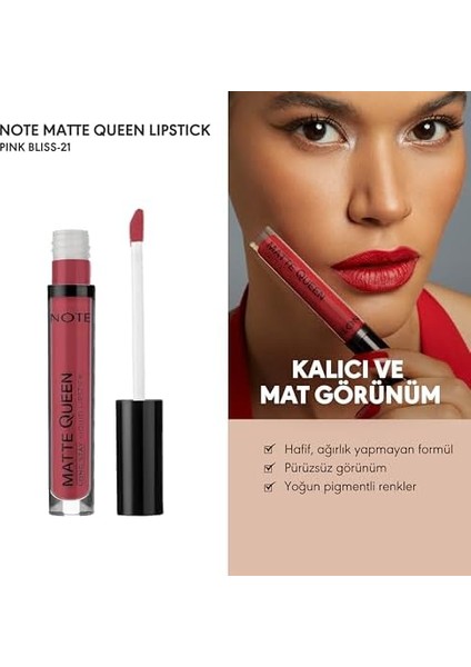 Matte Queen Lipstick 21 Pink Bliss Kalıcı Likit Ruj, Kırmızı fiyatları