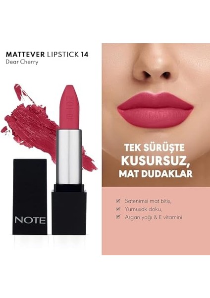 Mattever Lipstick 14 Dear Cherry Yarı Mat Saten Bitişli Ruj, Pembe fiyatları