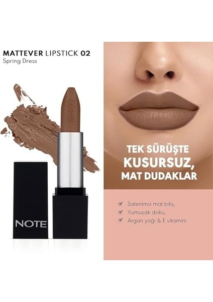 Mattever Lipstick 02 Spring Dress Yarı Mat Saten Bitişli Ruj, Kahverengi fiyatları