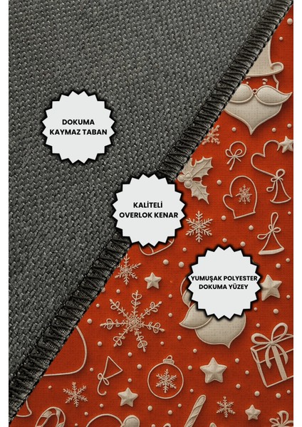 Yeni Yıl Temalı Figürlü Kırmızı Halı Dijital Baskılı Dokuma Kaymaz Tabanlı Yıkanır Yılbaşı Halısı indirimleri