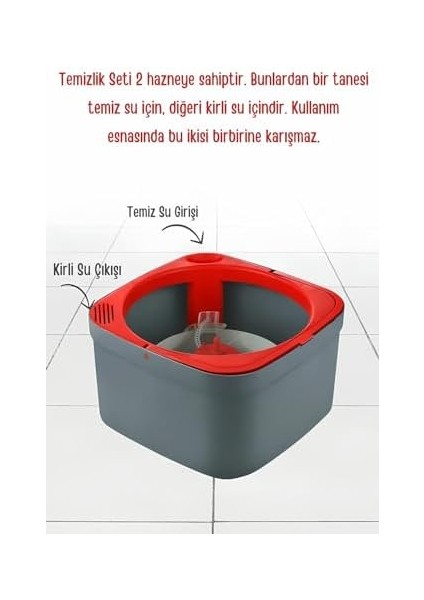 Temiz ile Kirli Suyu Ayıran Otomatik Temizlik Microfiber Döner Başlıklı Mop Seti modelleri