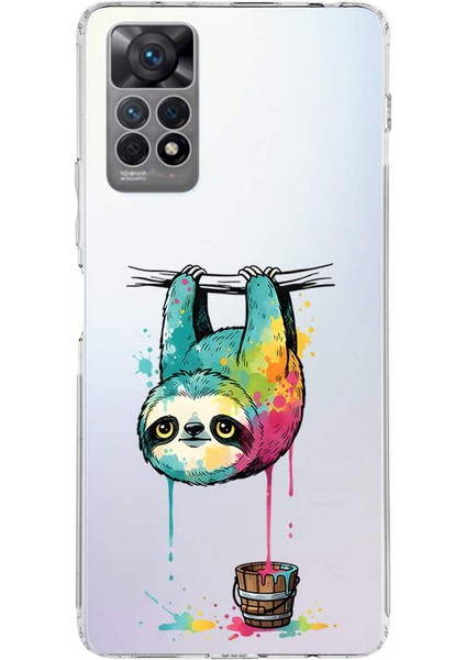 Redmi Note 11S ile Uyumlu Splash Tembel Hayvan Tasarımlı Slimfit Şeffaf Silikon Kılıf